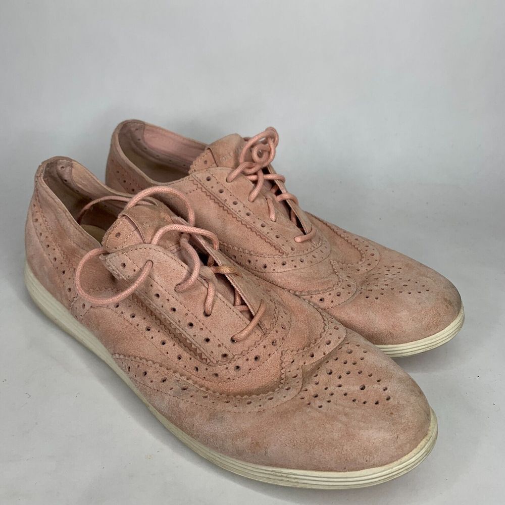 Cole Haan Grand OS Womens 9 B Pink Lace Up Wingtip Suede